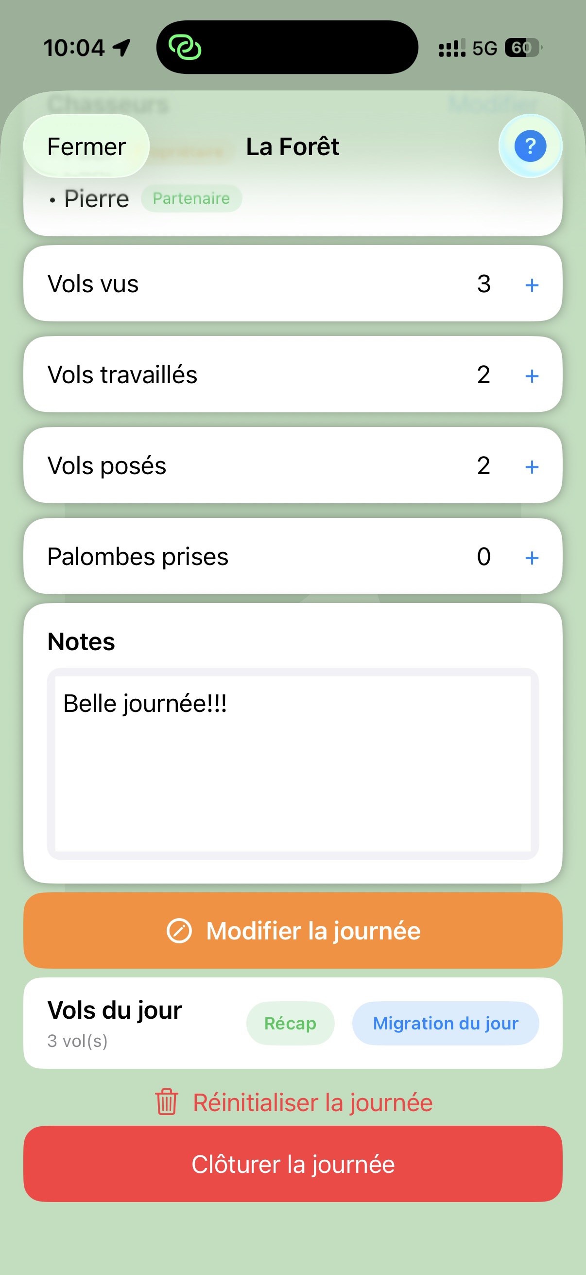 Bilan d’une journée en cours