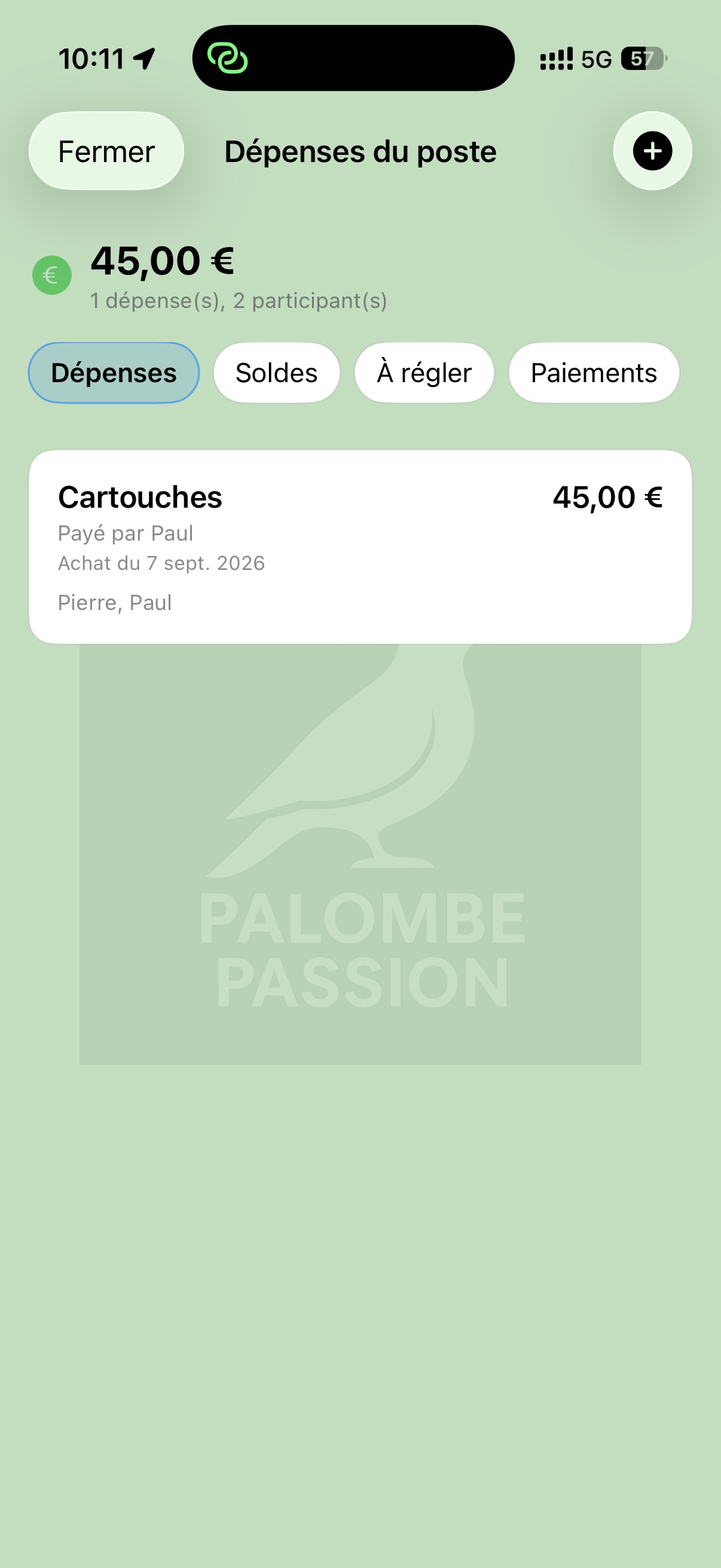Dépenses partagées de la palombière